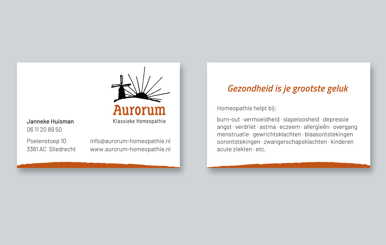 Business cards for Aurorum Classic Homeopathy