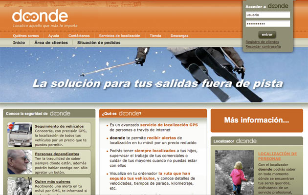 Homepage sitio web Doonde.es