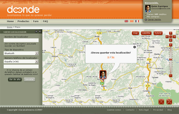 Interfaz de la aplicación de localización en Doonde.es