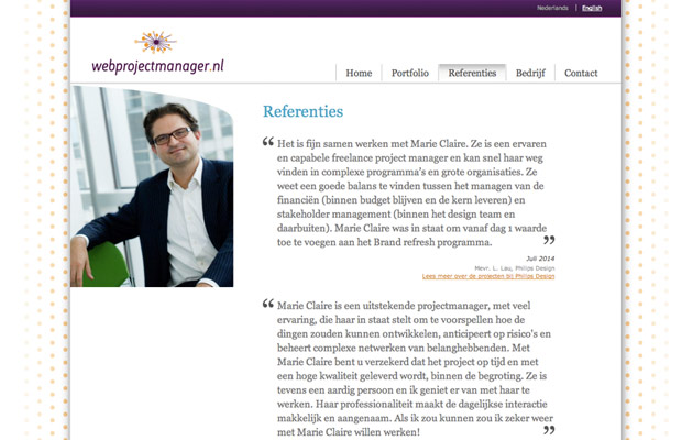 Página interior de referencias sobre Webprojectmanager.nl