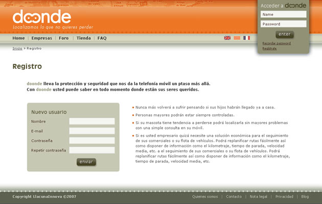 Página de registro Doonde.es