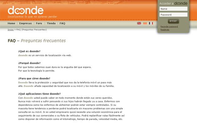 Textpage with frequent asked questions on Doonde.es