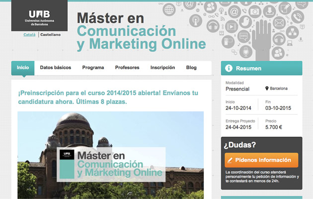 Homepage website Master in Online Marketing (interface design: Felipe Becker)