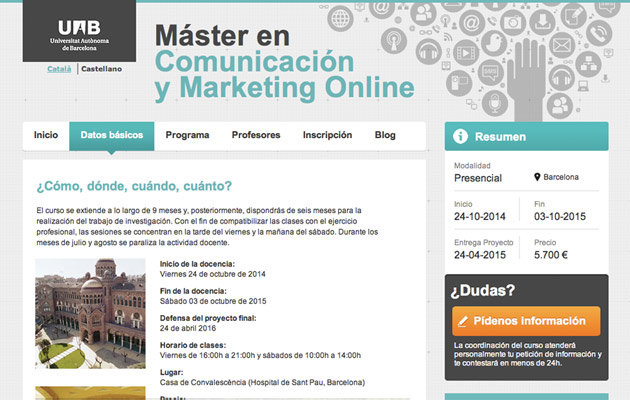 Binnenpagina website Master in Online Marketing (interface design: Felipe Becker)