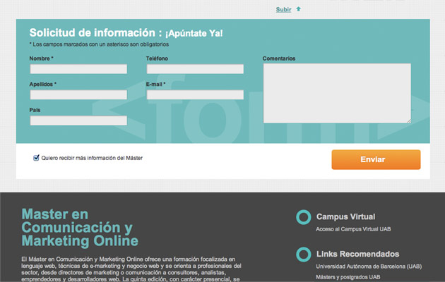 Contactform website Master in Online Marketing (interface design: Felipe Becker)