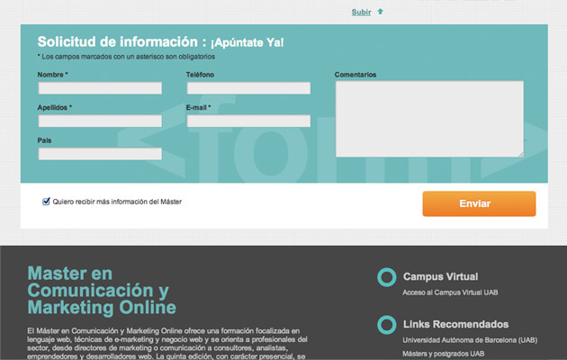Formulario de contacto en Máster en Marketing online
