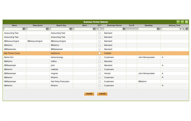 Diseño de interfaz del selector en Openbravo