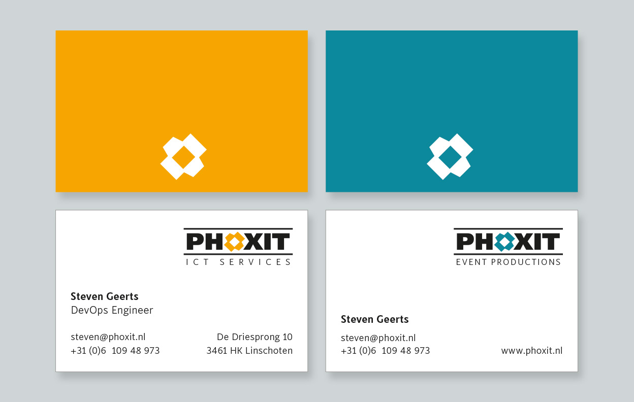 Visitekaartjes voor Phoxit ICT Services en Event Productions