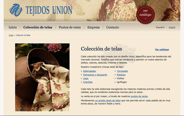 Introductie voor de online catalogus op de Tejidos Unión website