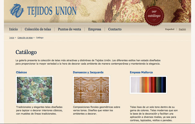 Online catalogue on the Tejidos Unión website