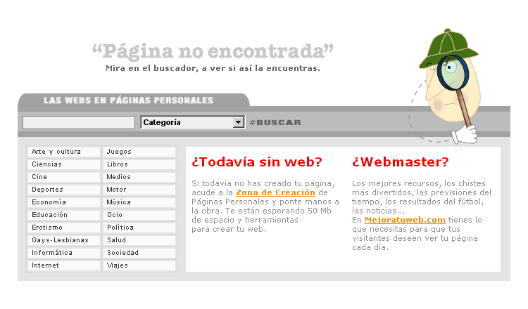 ‘Página no encontrada’, El asistente te ayudará.